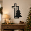 Christian Cross & Christmas Tree Metal Wall Art – Holiday Faith Decor