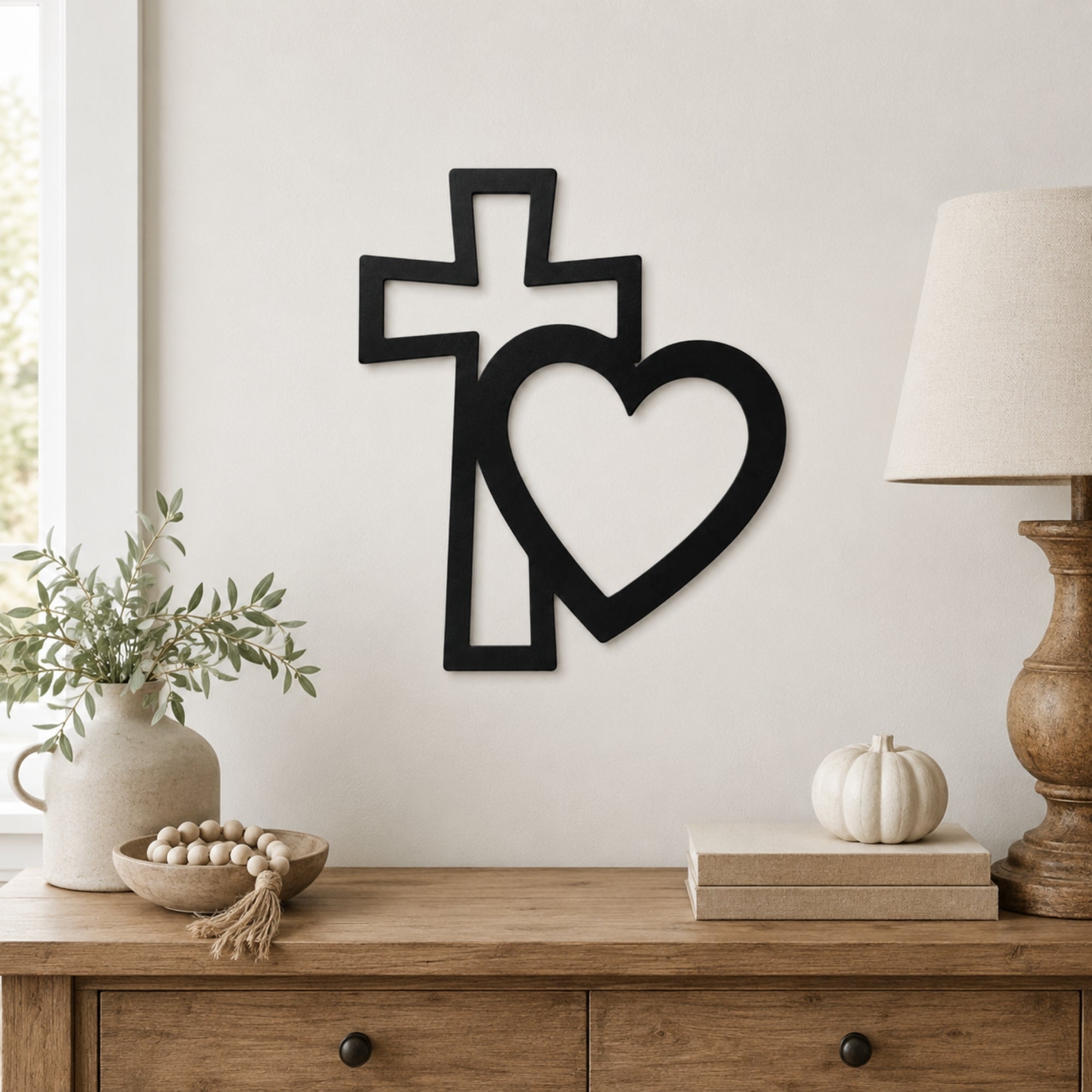 Cross & Heart Metal Wall Art – Christian Faith Love Decor Secondary image