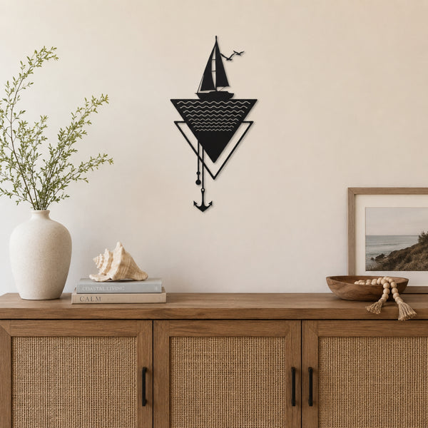 Modern Sailboat Metal Wall Art with Anchor – Nautical Coastal Decor