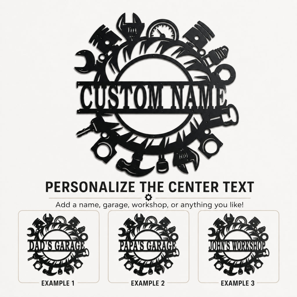 Personalized Garage & Workshop Metal Sign – Custom Name Decor