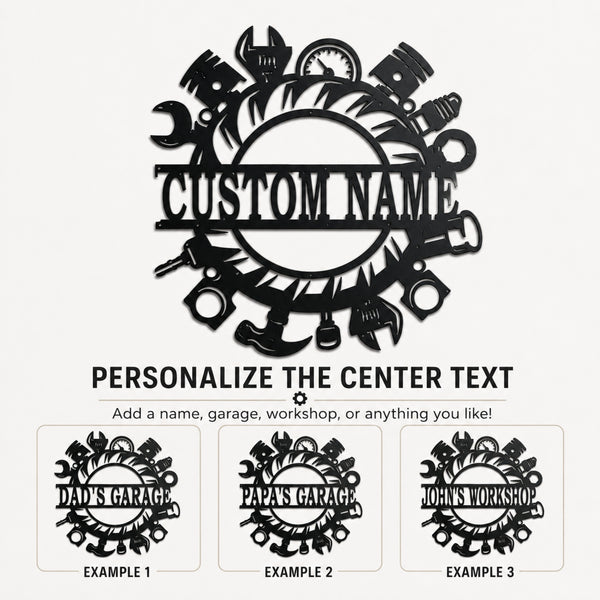 Personalized Garage & Workshop Metal Sign – Custom Name Decor