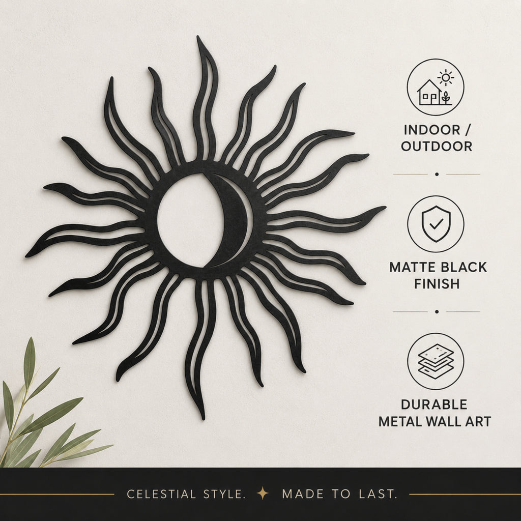 Sun & Moon Metal Wall Art – Celestial Boho Decor