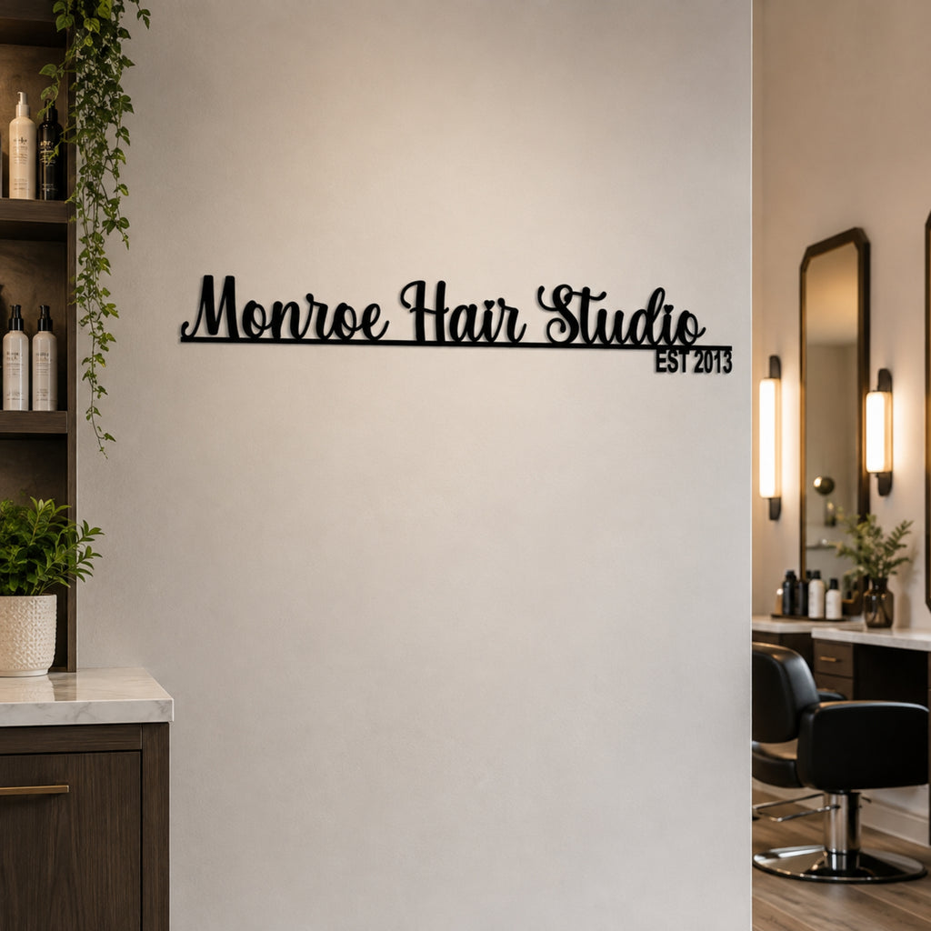 Custom Script Business Name Metal Sign with Established Year