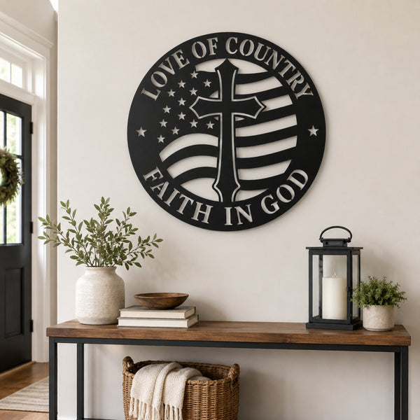 Love of Country Faith in God Metal Wall Art – Christian Patriotic Decor