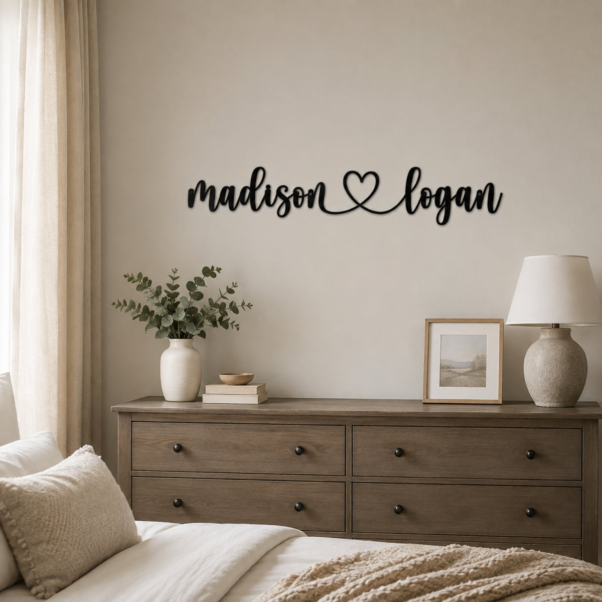 Personalized Couple Name Metal Sign with Heart – Custom Wedding Wall Decor