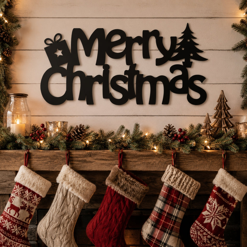 Merry Christmas Metal Wall Art – Gift & Christmas Tree Holiday Sign