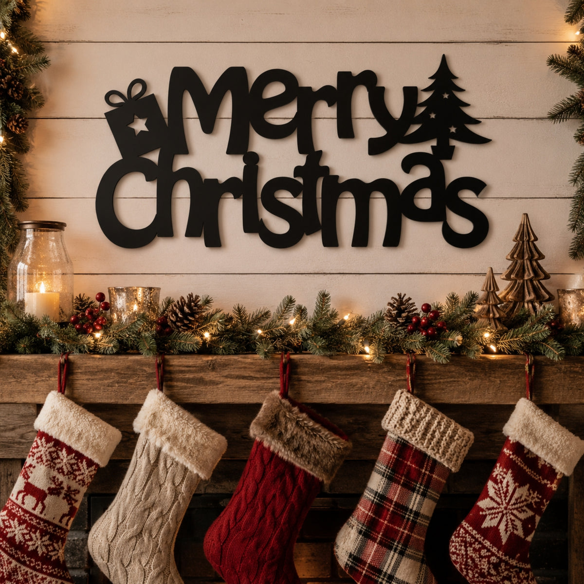 Merry Christmas Metal Wall Art – Gift & Christmas Tree Holiday Sign