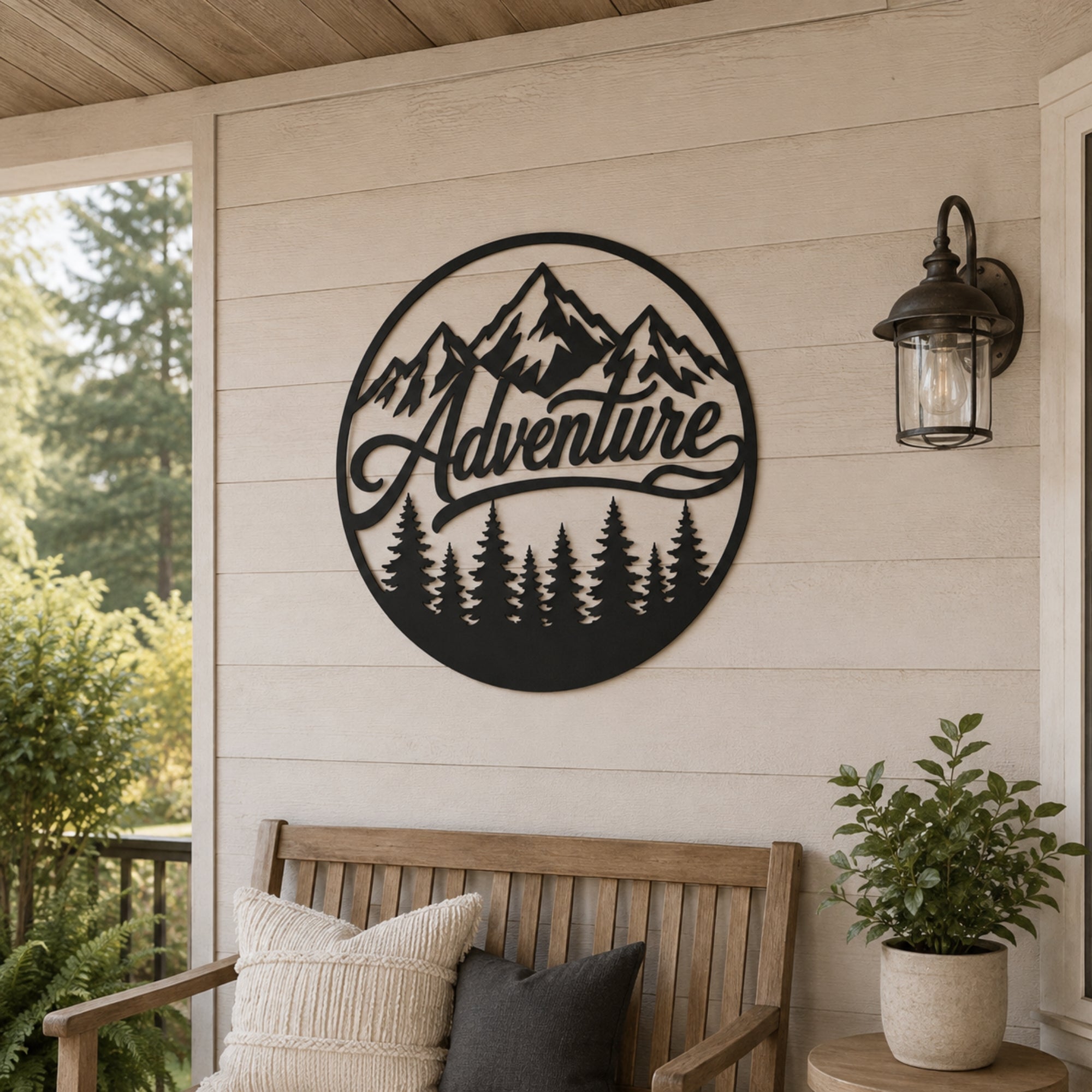 Adventure Mountain Metal Wall Art – Forest & Pine Tree Decor