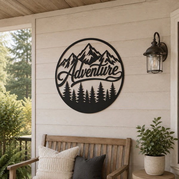 Adventure Mountain Metal Wall Art – Forest & Pine Tree Decor