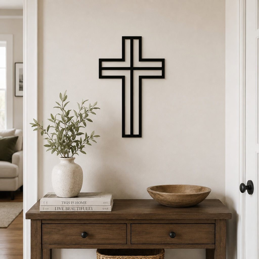 Modern Christian Cross Metal Wall Art – Minimalist Faith Decor