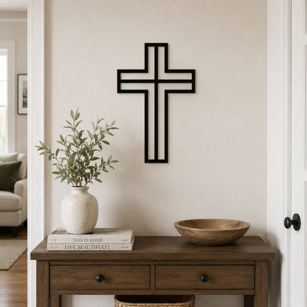 Modern Christian Cross Metal Wall Art – Minimalist Faith Decor