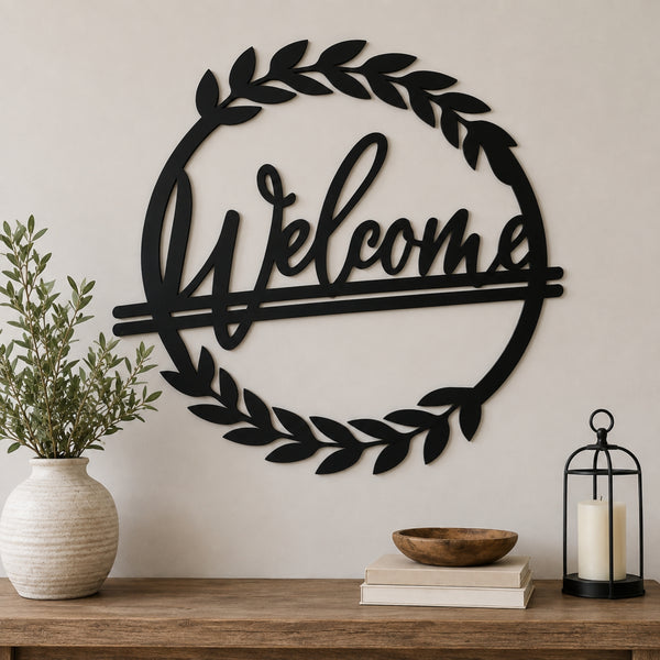 Welcome Wreath Metal Wall Art – Entryway & Porch Welcome Sign