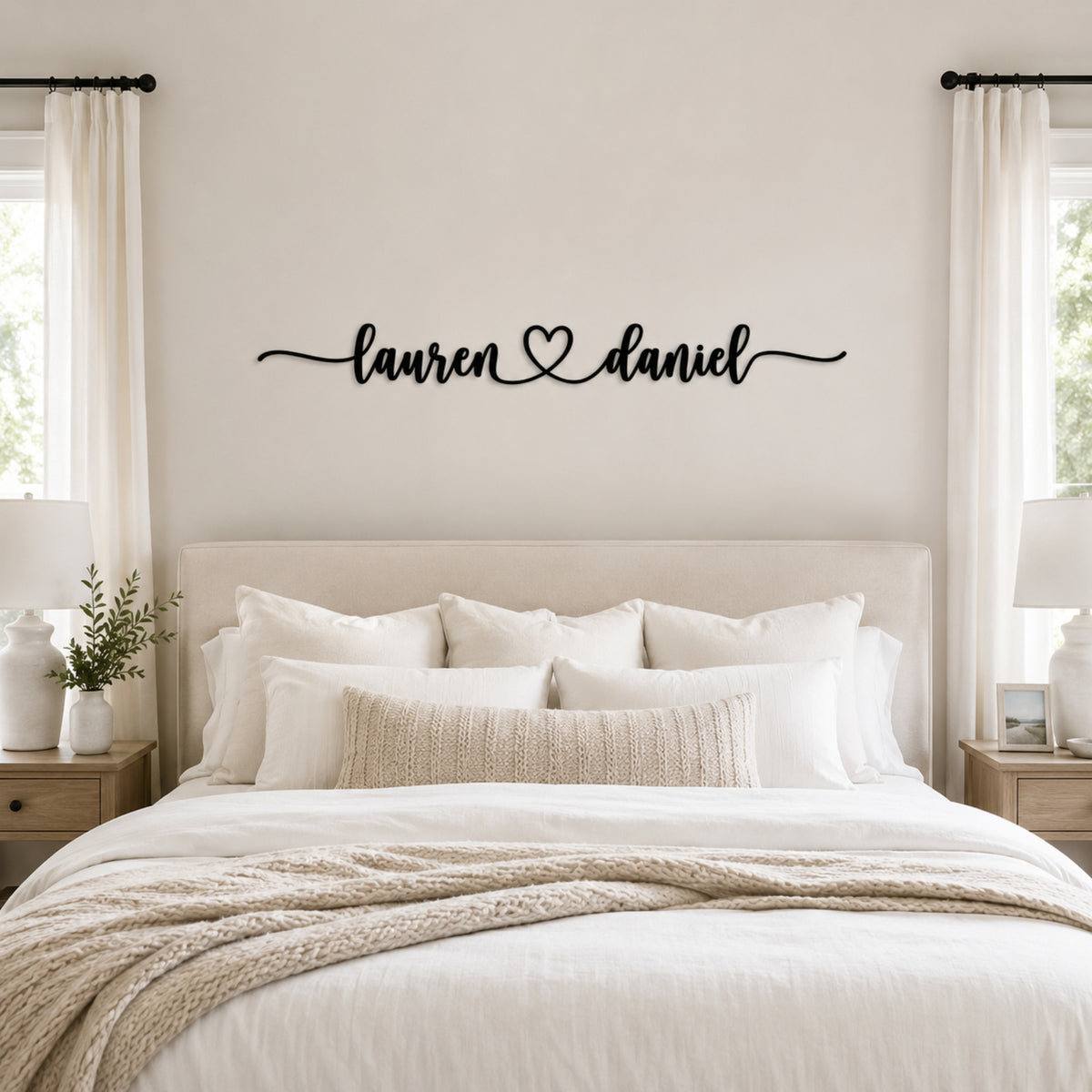 Personalized Couple Name Metal Sign with Heart – Extended Flourish Script