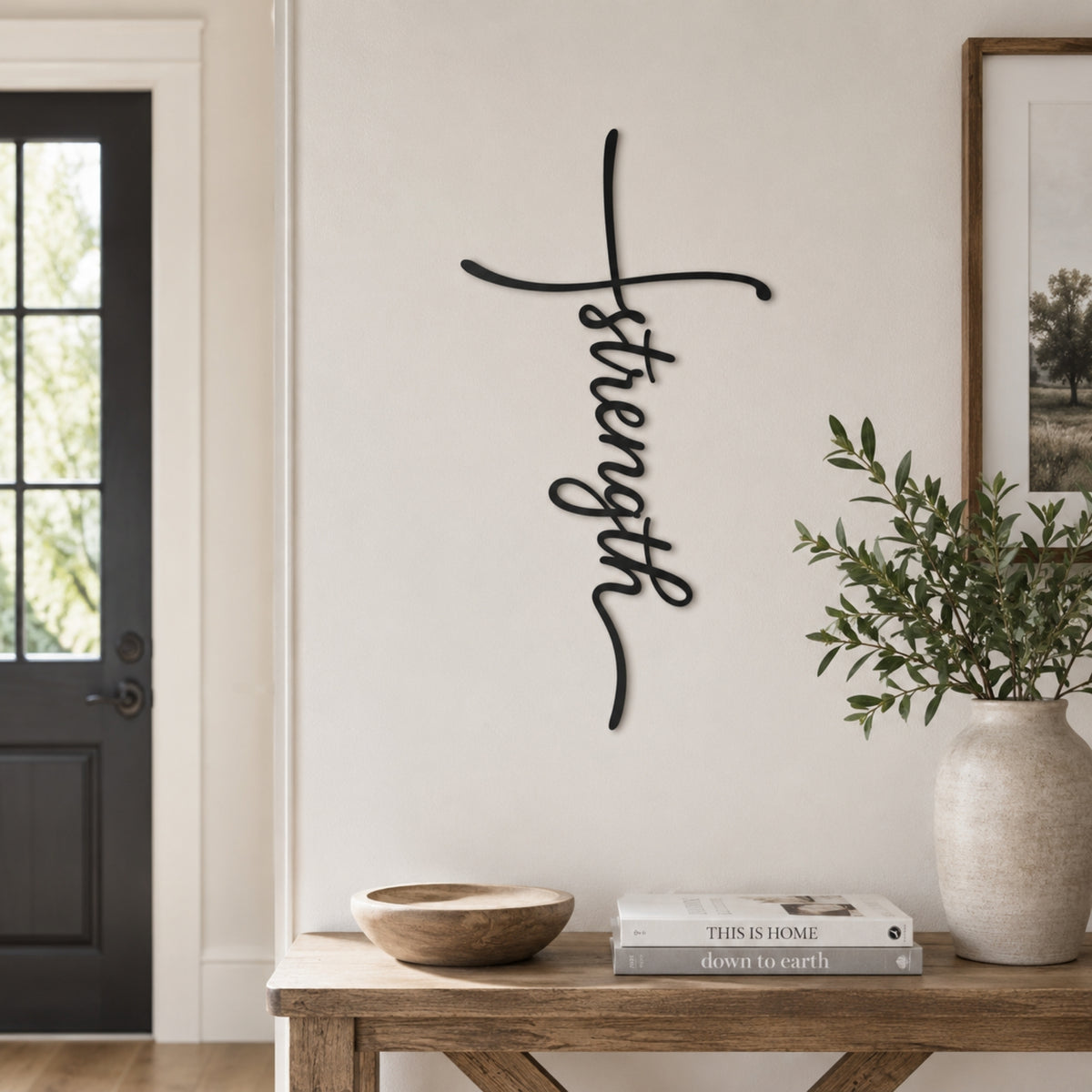 Strength Cross Metal Wall Art – Christian Faith Wall Decor