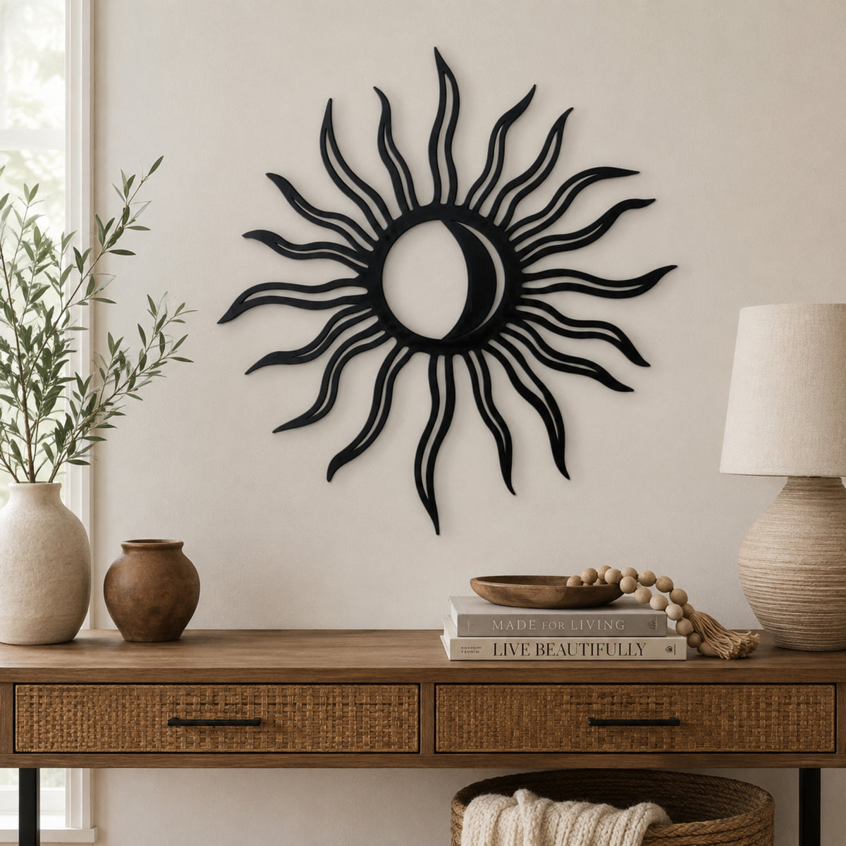 Sun & Moon Metal Wall Art – Celestial Boho Decor