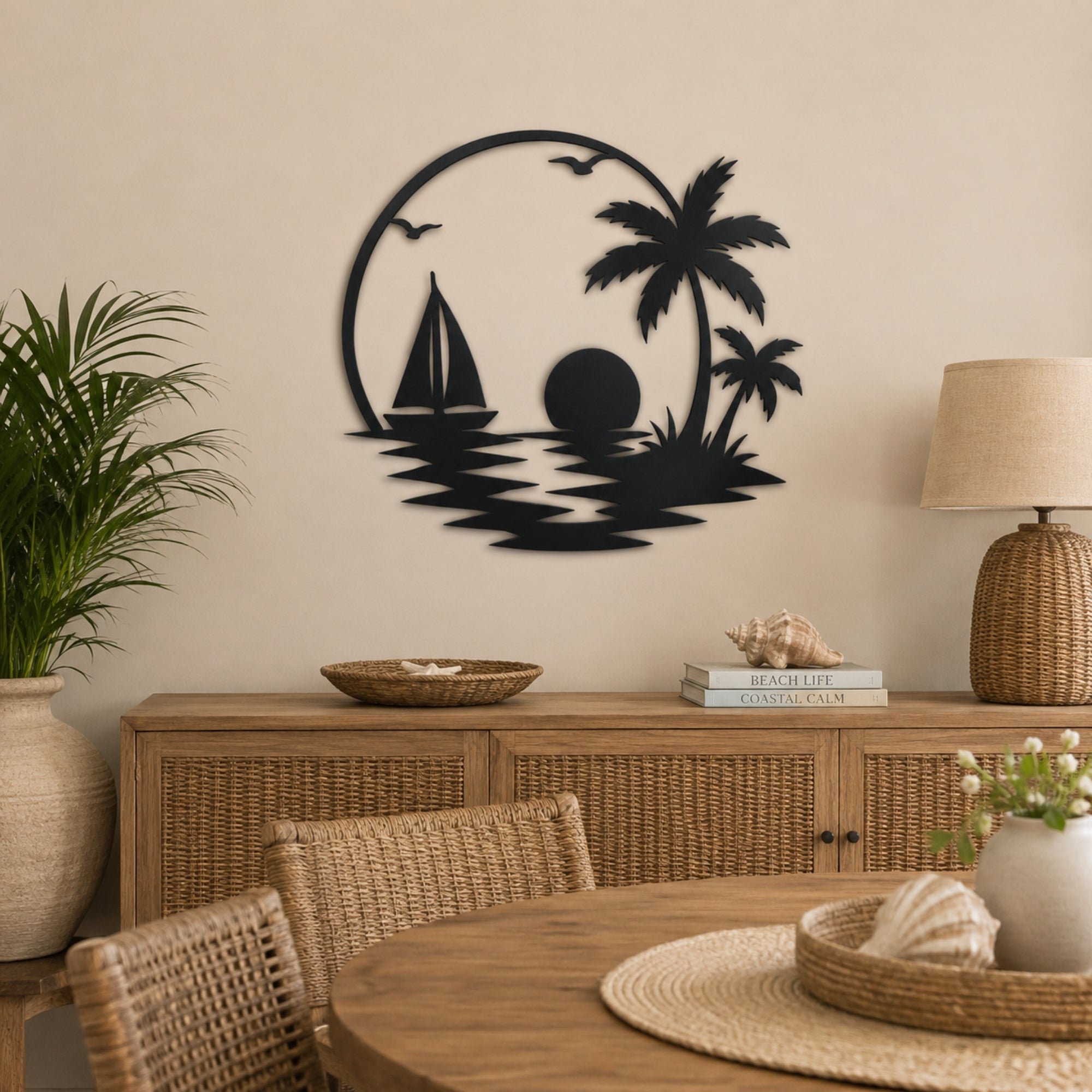 Tropical Sailboat Sunset Metal Wall Art – Palm Tree Coastal Decor Secondary image