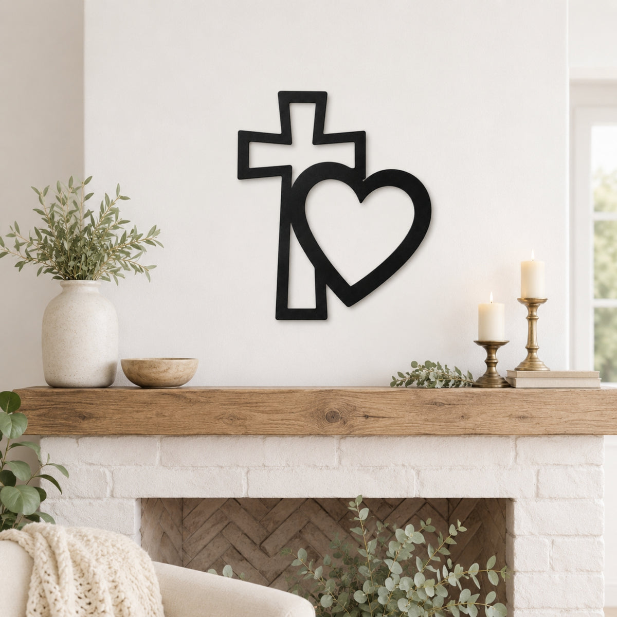 Cross & Heart Metal Wall Art – Christian Faith Love Decor