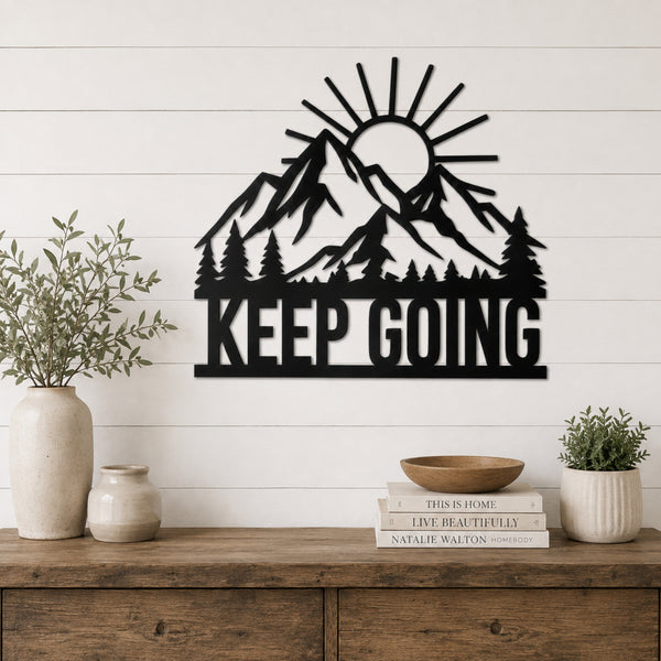 Keep Going Mountain Metal Wall Art – Inspirational Nature Decor