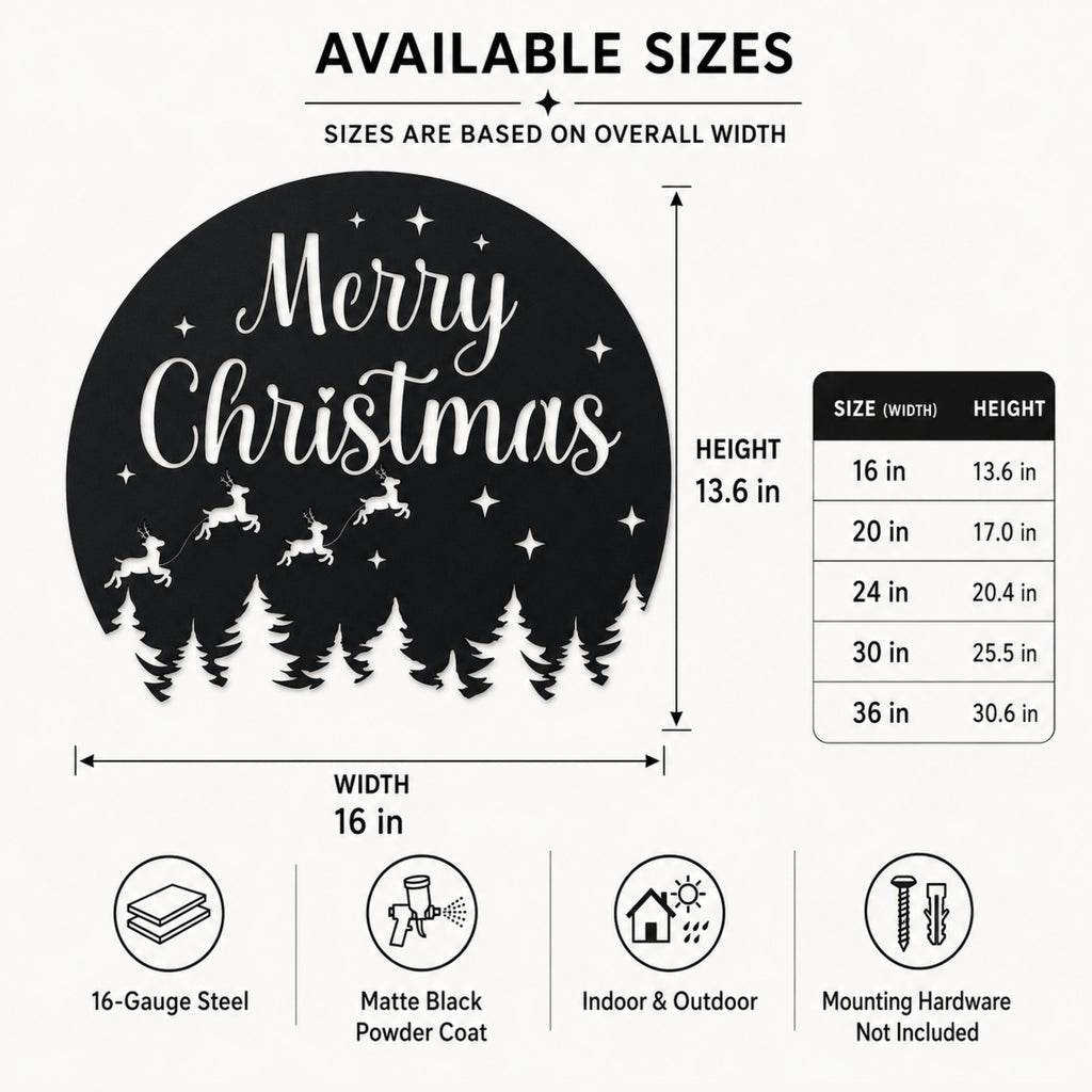 Merry Christmas Metal Wall Art – Reindeer & Pine Tree Holiday Sign