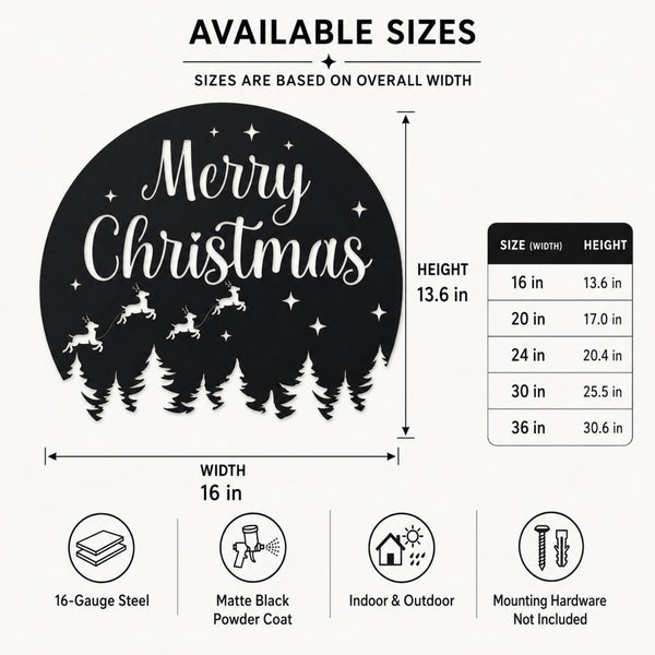 Merry Christmas Metal Wall Art – Reindeer & Pine Tree Holiday Sign