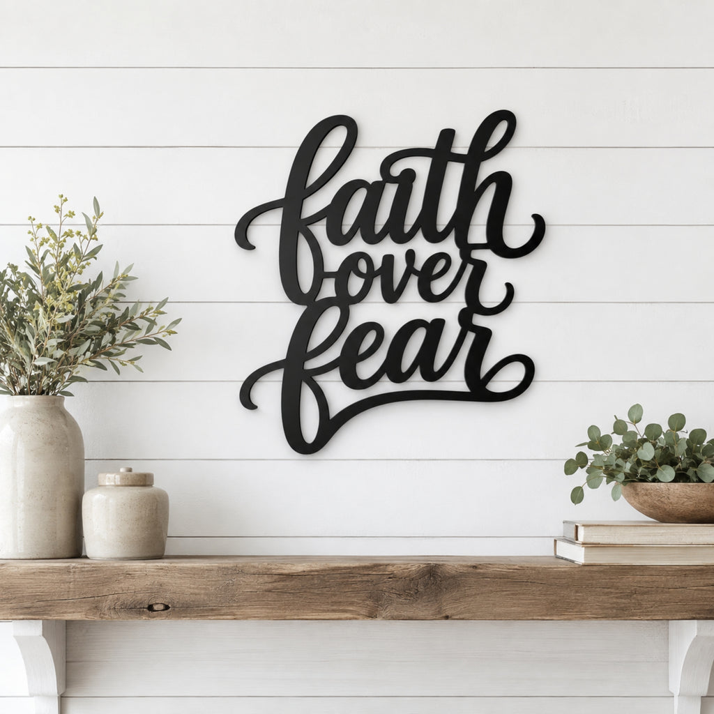 Faith Over Fear Metal Wall Art – Christian Inspirational Sign