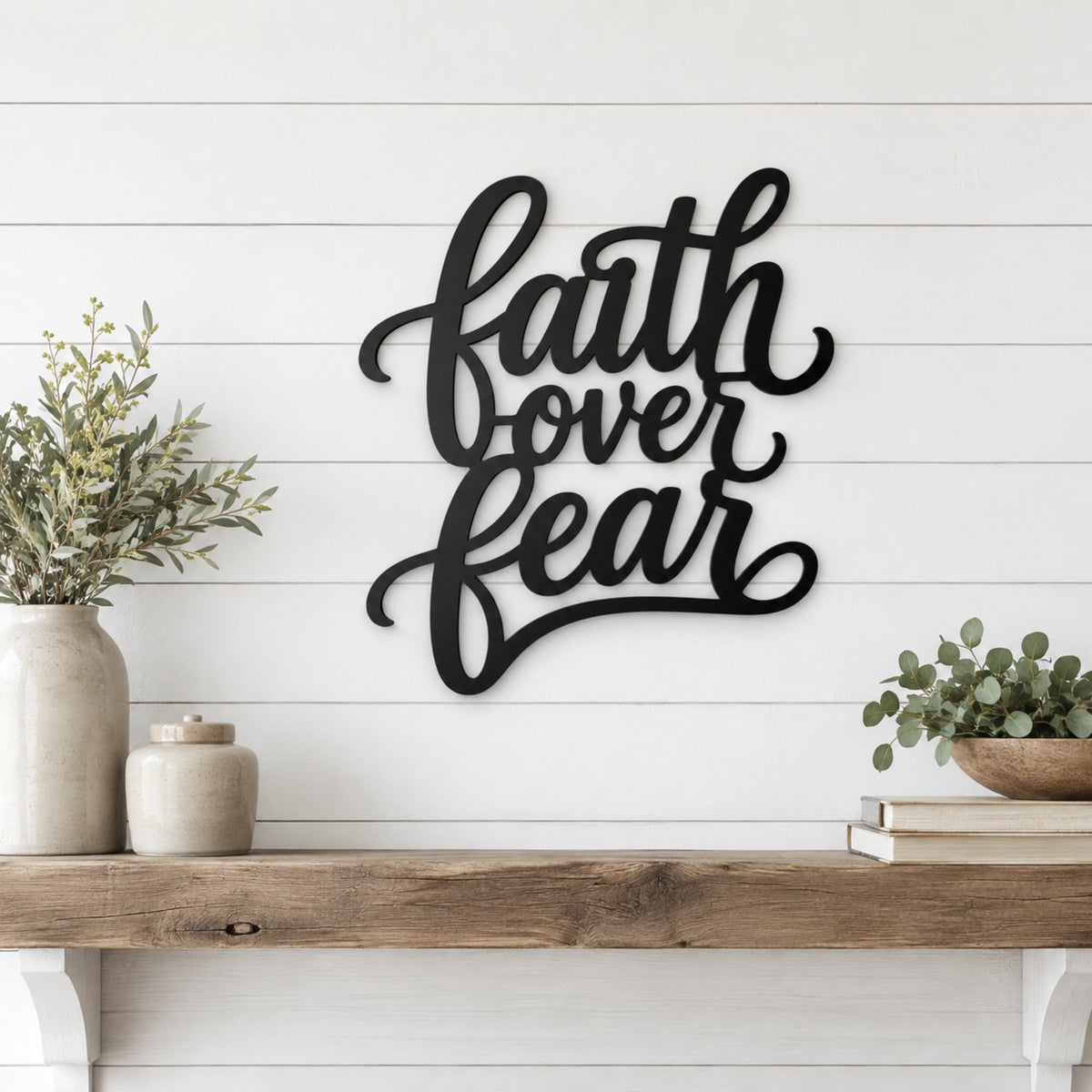 Faith Over Fear Metal Wall Art – Christian Inspirational Sign