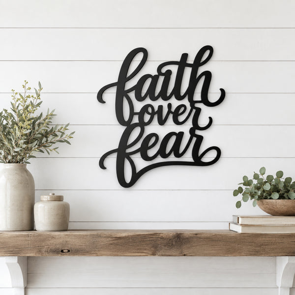 Faith Over Fear Metal Wall Art – Christian Inspirational Sign
