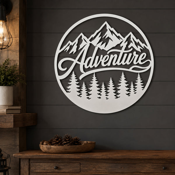Adventure Mountain Metal Wall Art – Forest & Pine Tree Decor