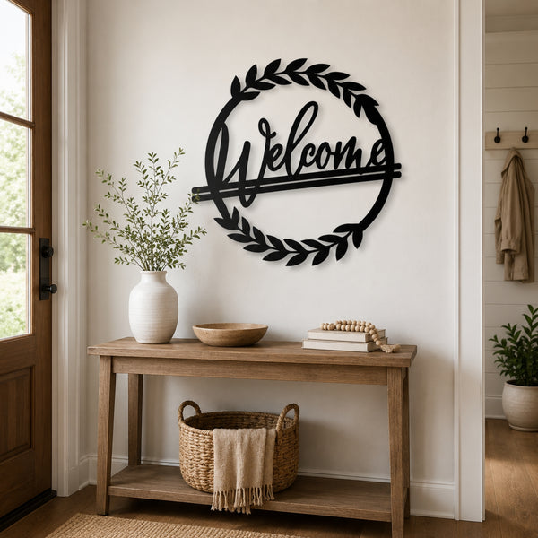 Welcome Wreath Metal Wall Art – Entryway & Porch Welcome Sign