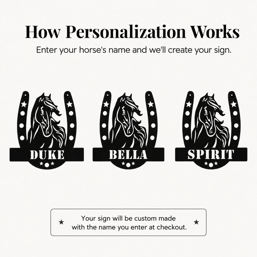 Personalized Horse Name Metal Sign – Horseshoe Equestrian Wall Art