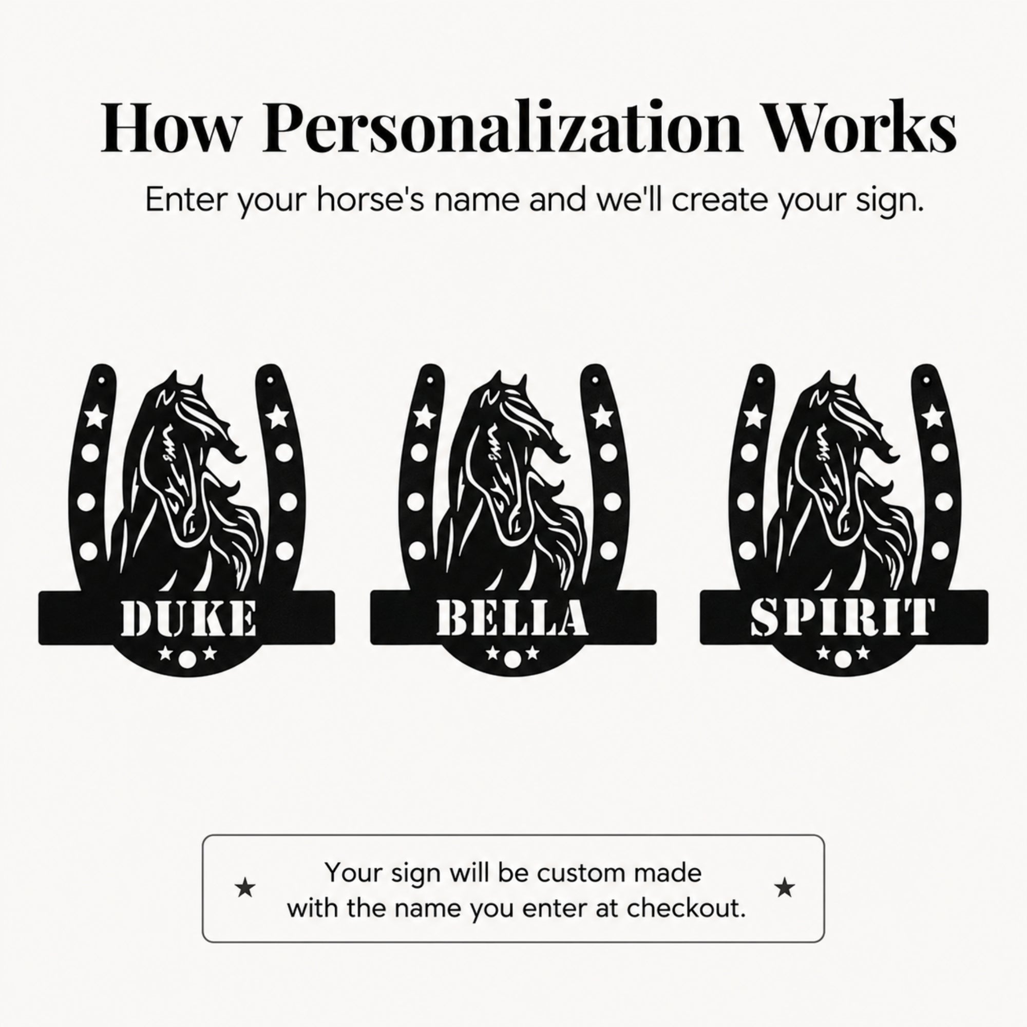 Personalized Horse Name Metal Sign – Horseshoe Equestrian Wall Art