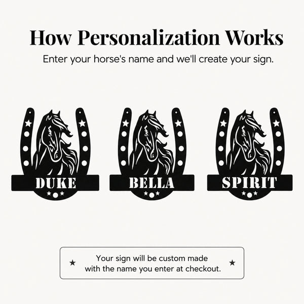Personalized Horse Name Metal Sign – Horseshoe Equestrian Wall Art