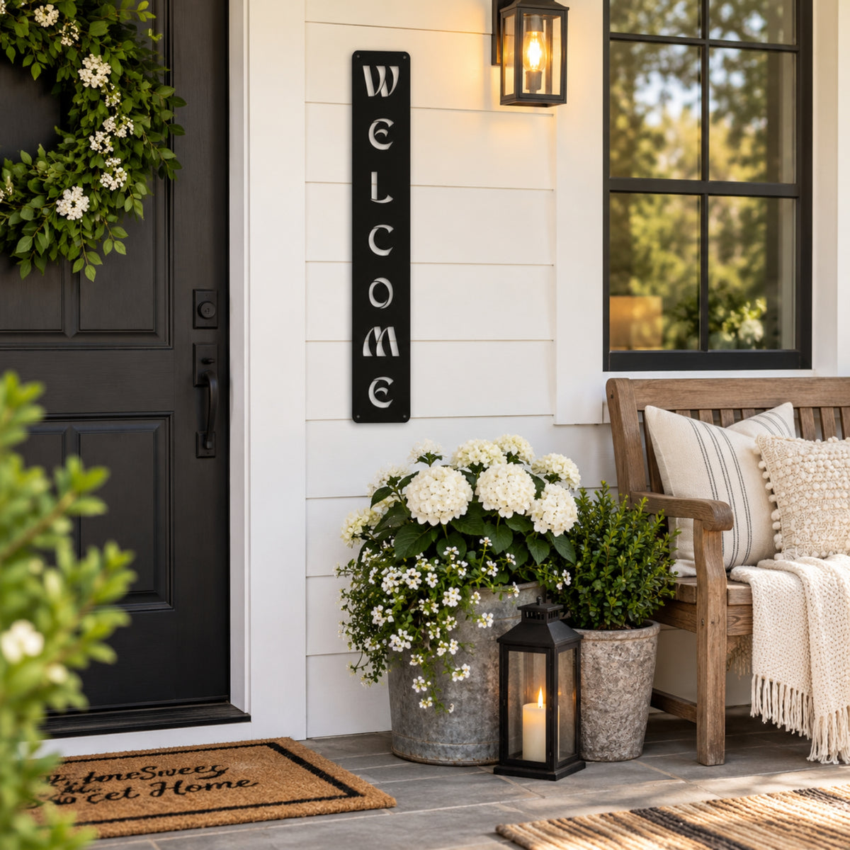 Modern Welcome Metal Sign – Vertical or Horizontal Porch Decor