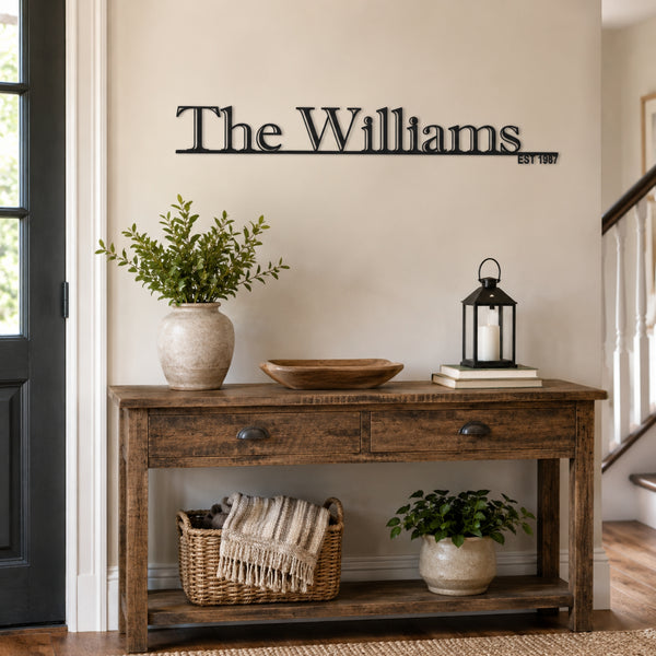 Personalized Family Name Metal Sign with Established Year – Classic Serif Design