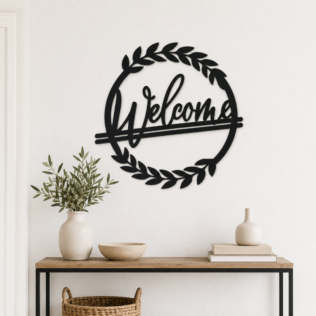 Welcome Wreath Metal Wall Art – Entryway & Porch Welcome Sign