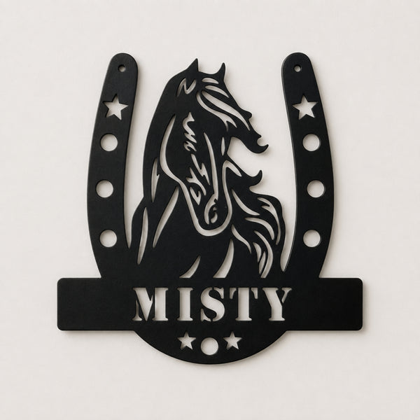 Personalized Horse Name Metal Sign – Horseshoe Equestrian Wall Art