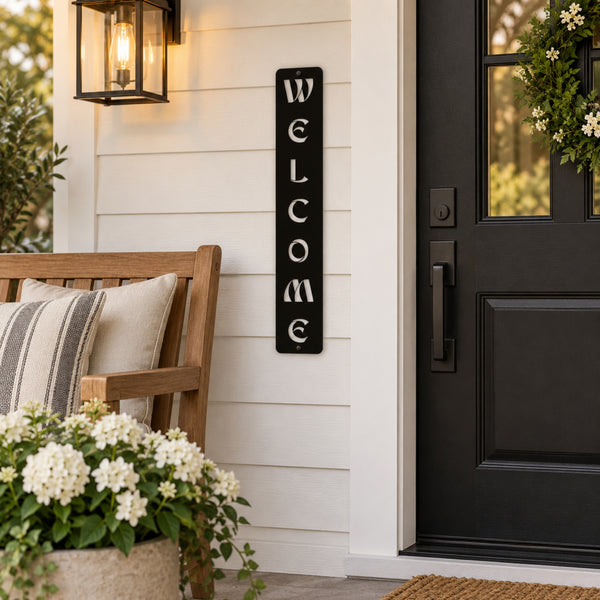 Modern Welcome Metal Sign – Vertical or Horizontal Porch Decor