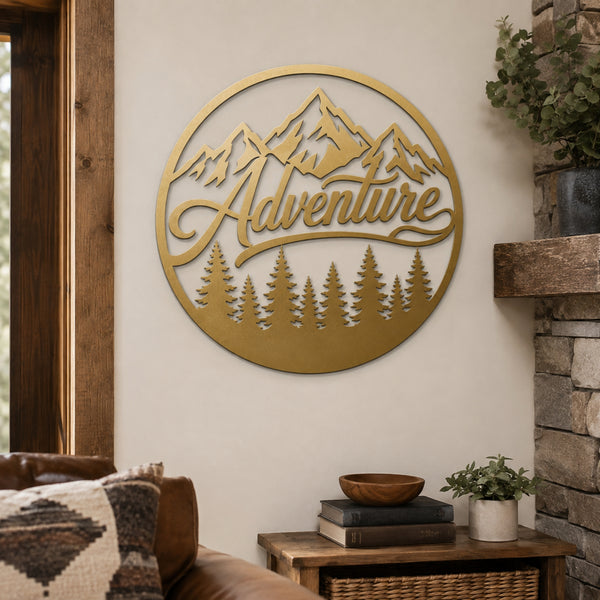 Adventure Mountain Metal Wall Art – Forest & Pine Tree Decor