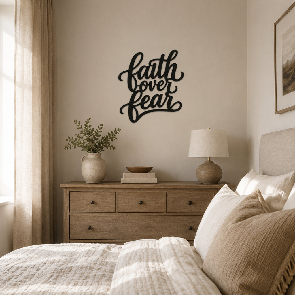 Faith Over Fear Metal Wall Art – Christian Inspirational Sign