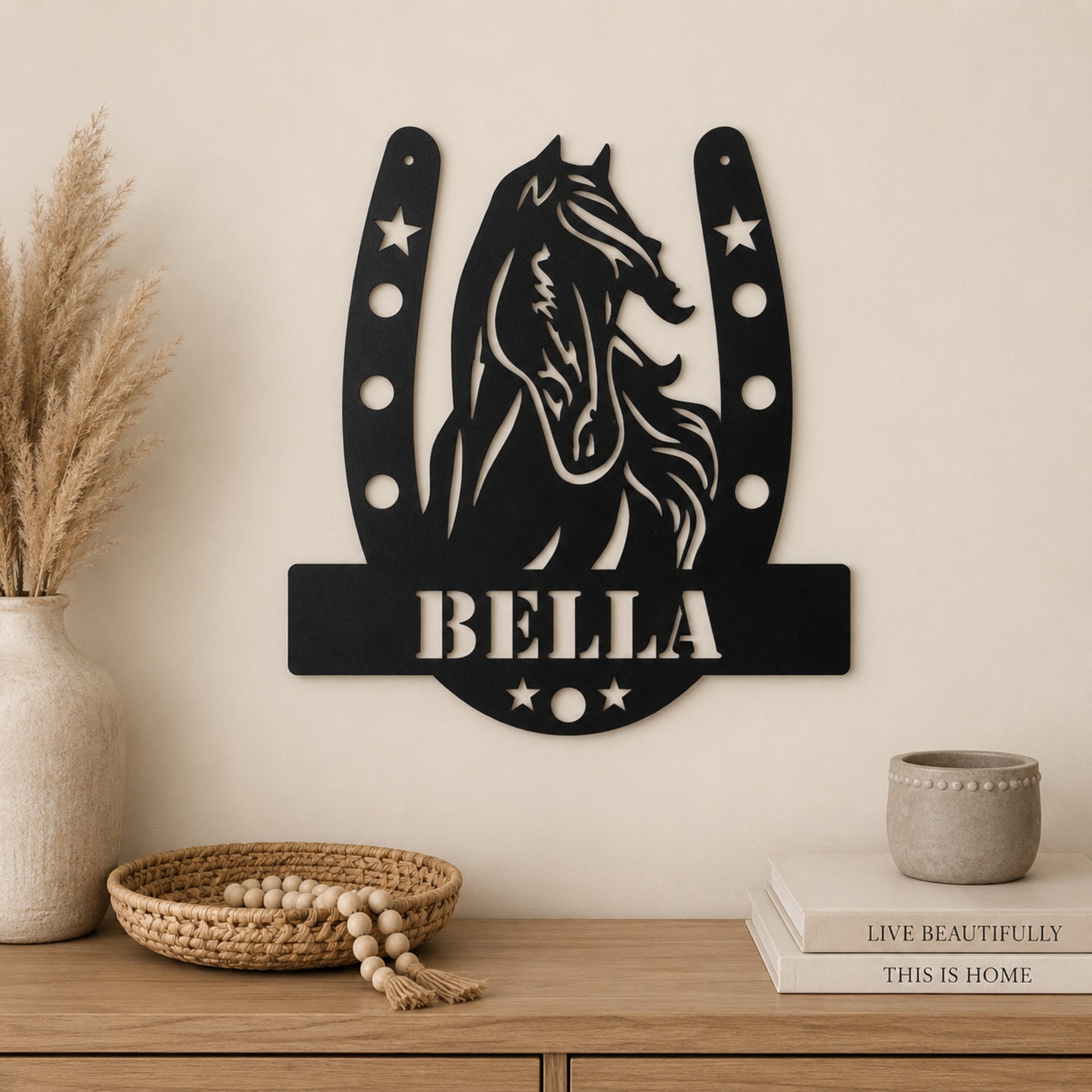 Personalized Horse Name Metal Sign – Horseshoe Equestrian Wall Art