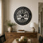 A round black metal wall sign with a Celtic tree design and the Gaelic phrase 'Sead mile faile Callachan A haidhle thrao mhoile wathoch' displayed in a warm, styled dining room above a wooden sideboard.