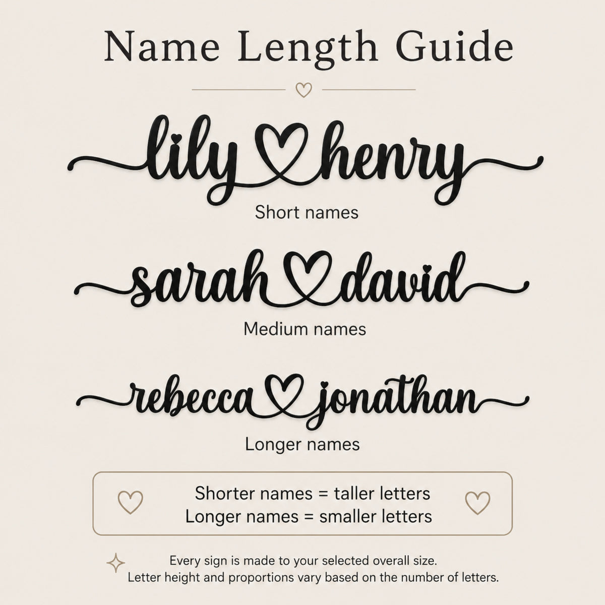 Personalized Couple Name Metal Sign with Heart – Romantic Script with Flourish Tails