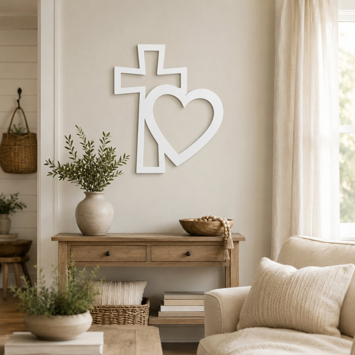Cross & Heart Metal Wall Art – Christian Faith Love Decor