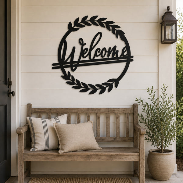 Welcome Wreath Metal Wall Art – Entryway & Porch Welcome Sign