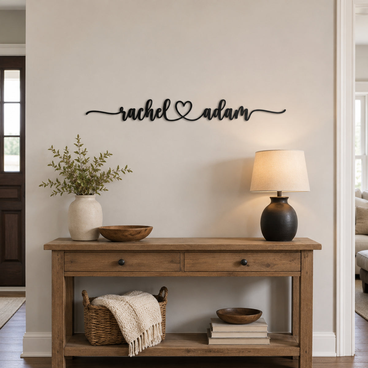 Personalized Couple Name Metal Sign with Heart – Extended Flourish Script
