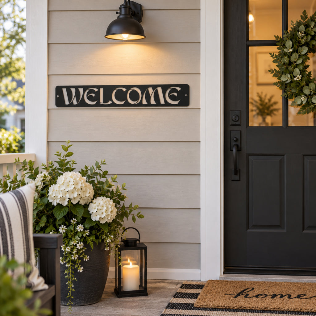 Modern Welcome Metal Sign – Vertical or Horizontal Porch Decor