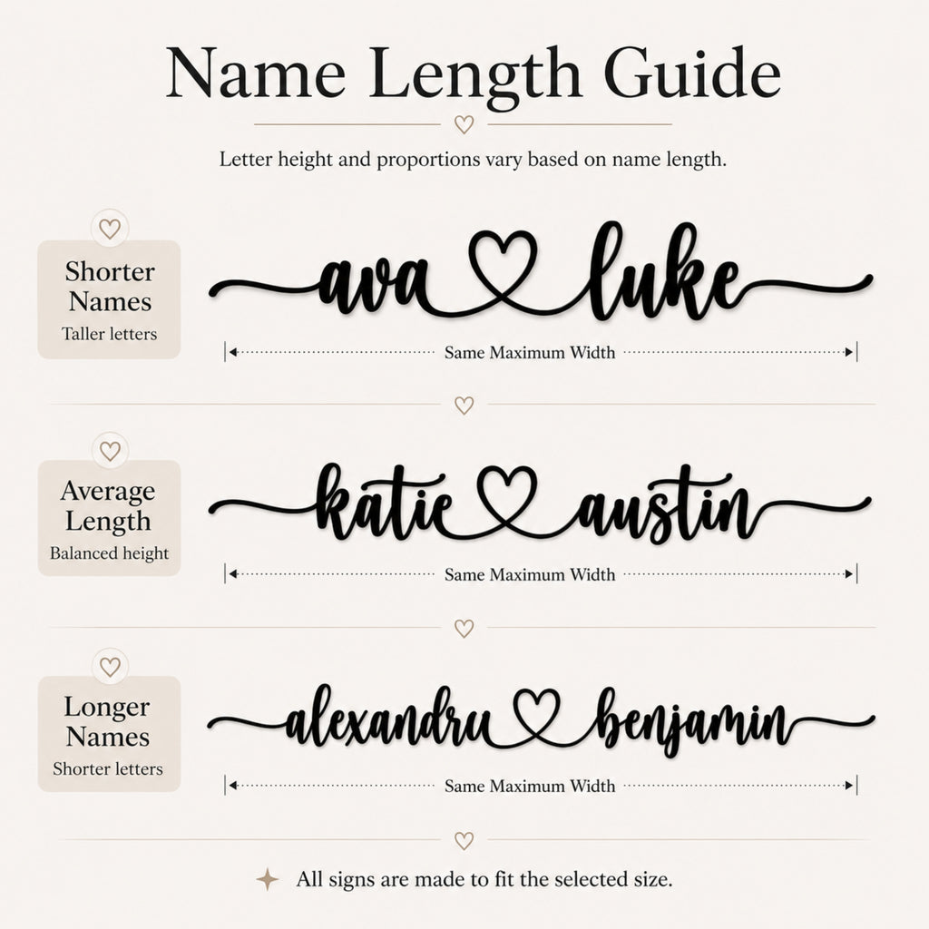 Personalized Couple Name Metal Sign with Heart – Extended Flourish Script