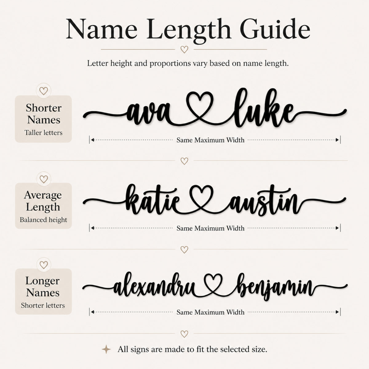 Personalized Couple Name Metal Sign with Heart – Extended Flourish Script