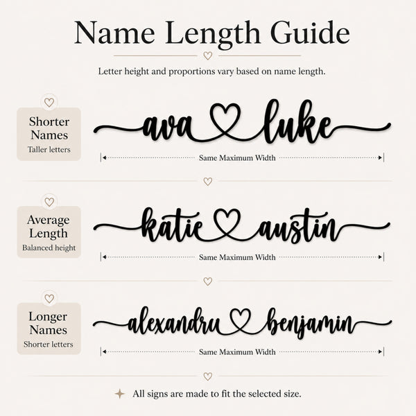 Personalized Couple Name Metal Sign with Heart – Extended Flourish Script