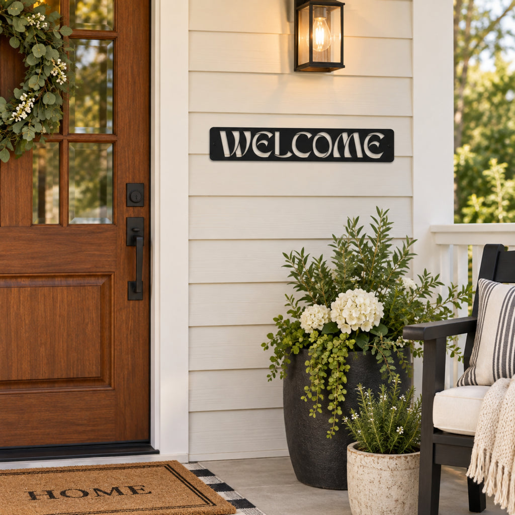 Modern Welcome Metal Sign – Vertical or Horizontal Porch Decor